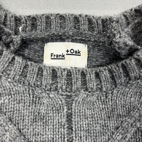 Frank + Oak Sweater Mens Medium Gray Wool Blend Cable Knit Crewneck Pullover - Picture 2 of 8